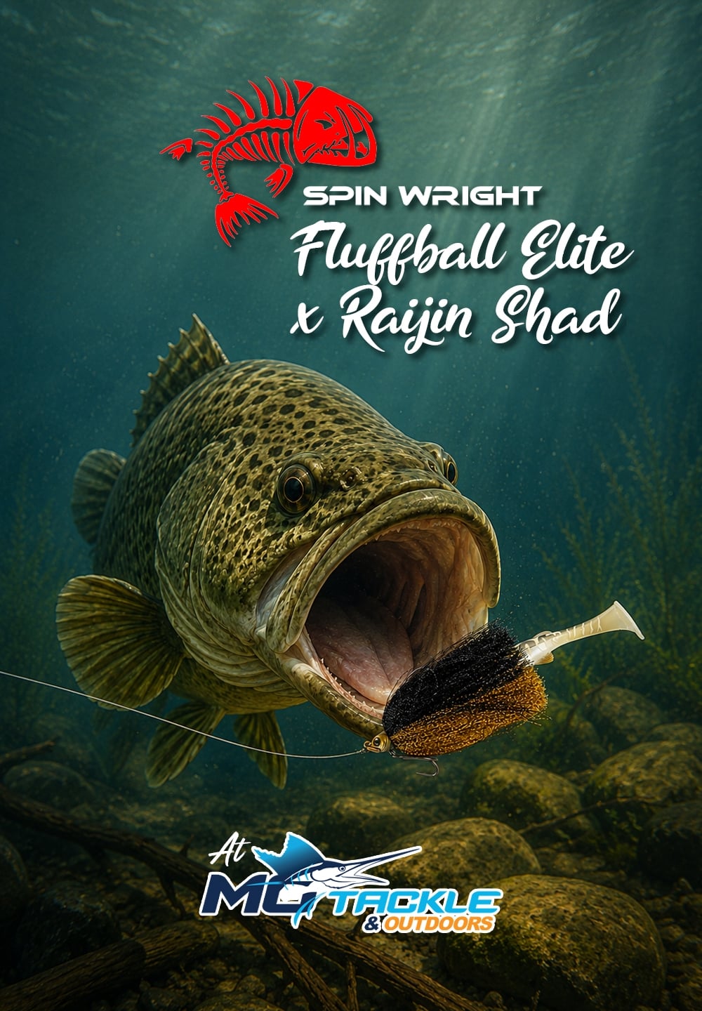 New - SPIN WRIGHT FLUFFBALL ELITE X RAIJIN SHAD LURE