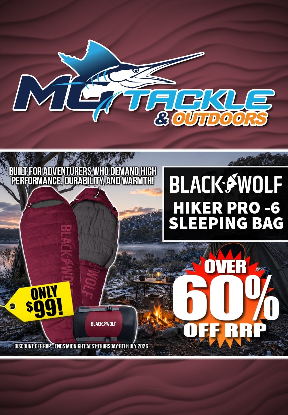 BlackWolf Hiker Pro -6C Sleeping Bag only $99