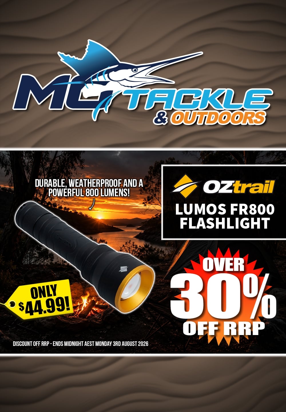 Oztrail Lumos FR800 Flashlight only $44.99