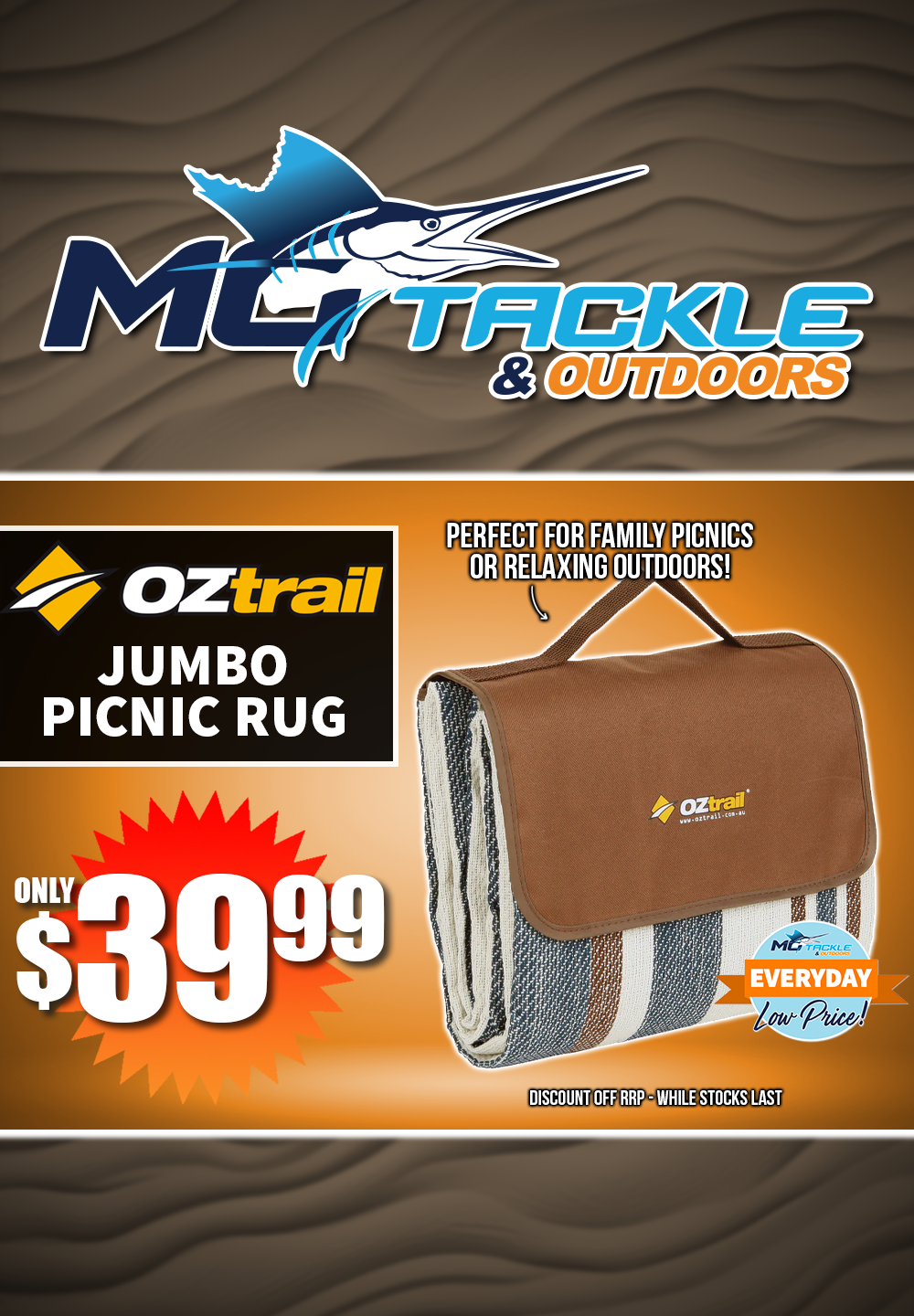 Oztrail Jumbo Picnic Rug only $39.99