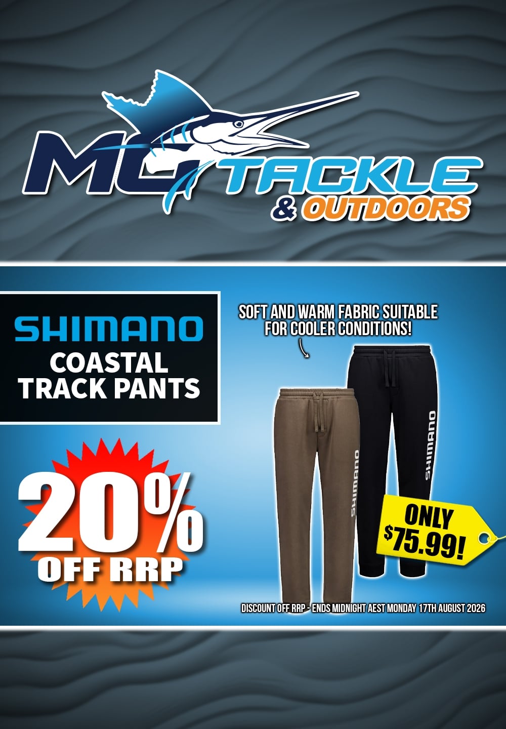 20% off Shimano Coastal Track Pants