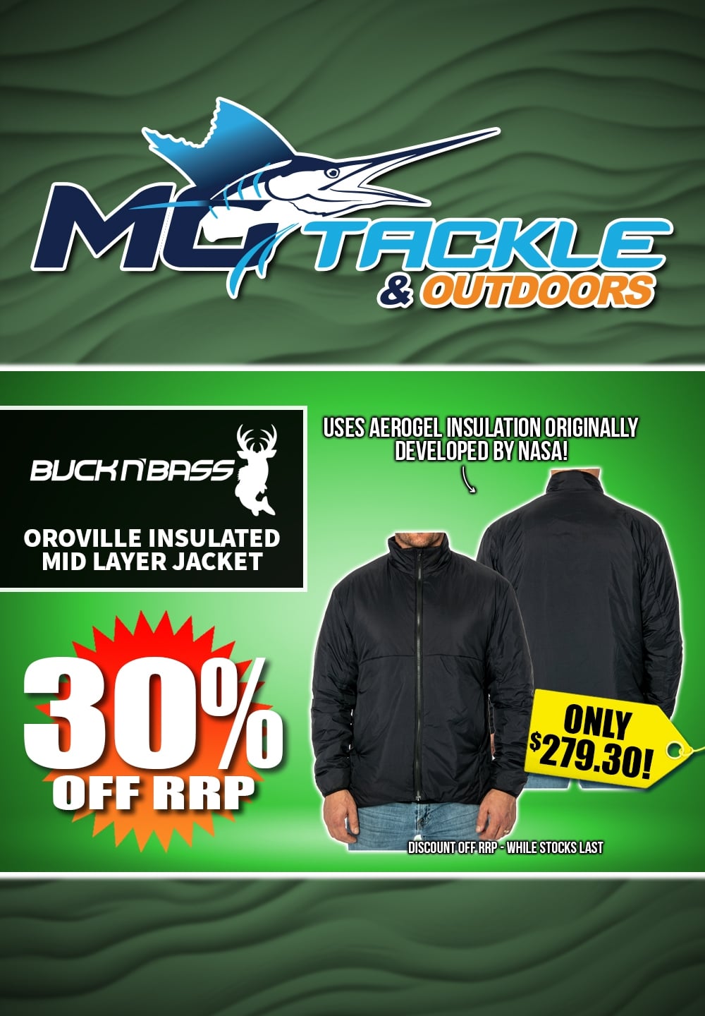 30% off Buck N Bass Mens Oroville Insulated Mid Layer Jacket