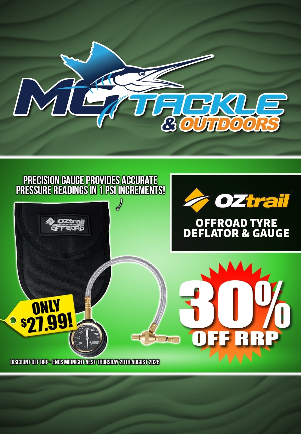 30% off Oztrail OFFROAD Tyre Deflator & Gauge