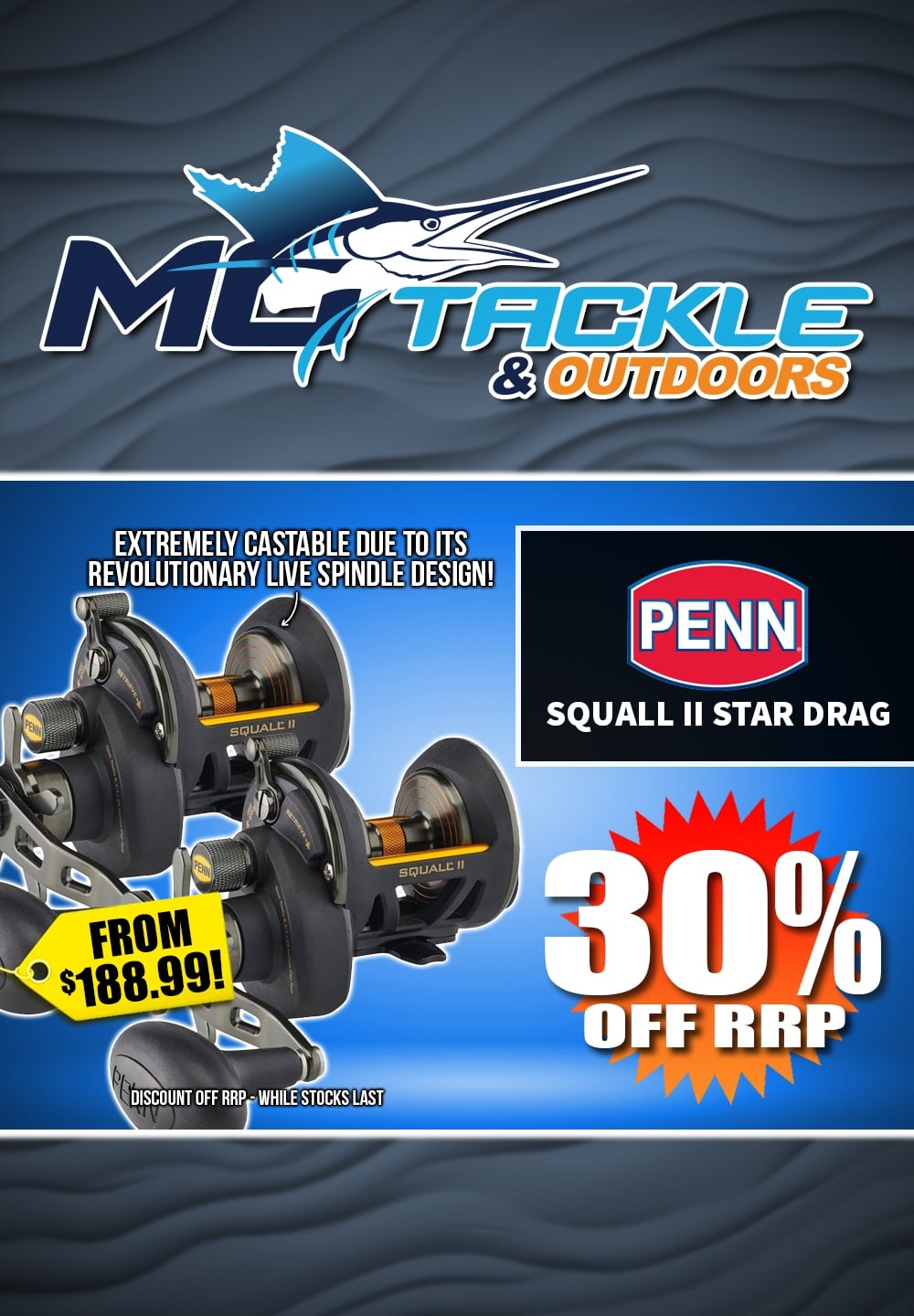 30% off Penn Squall II Star Drag Overhead Reel