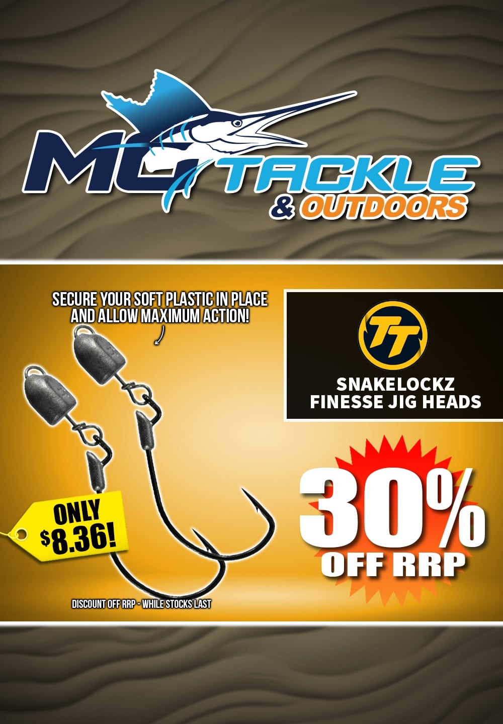 30% off TT SnakelockZ Finesse Jig Head