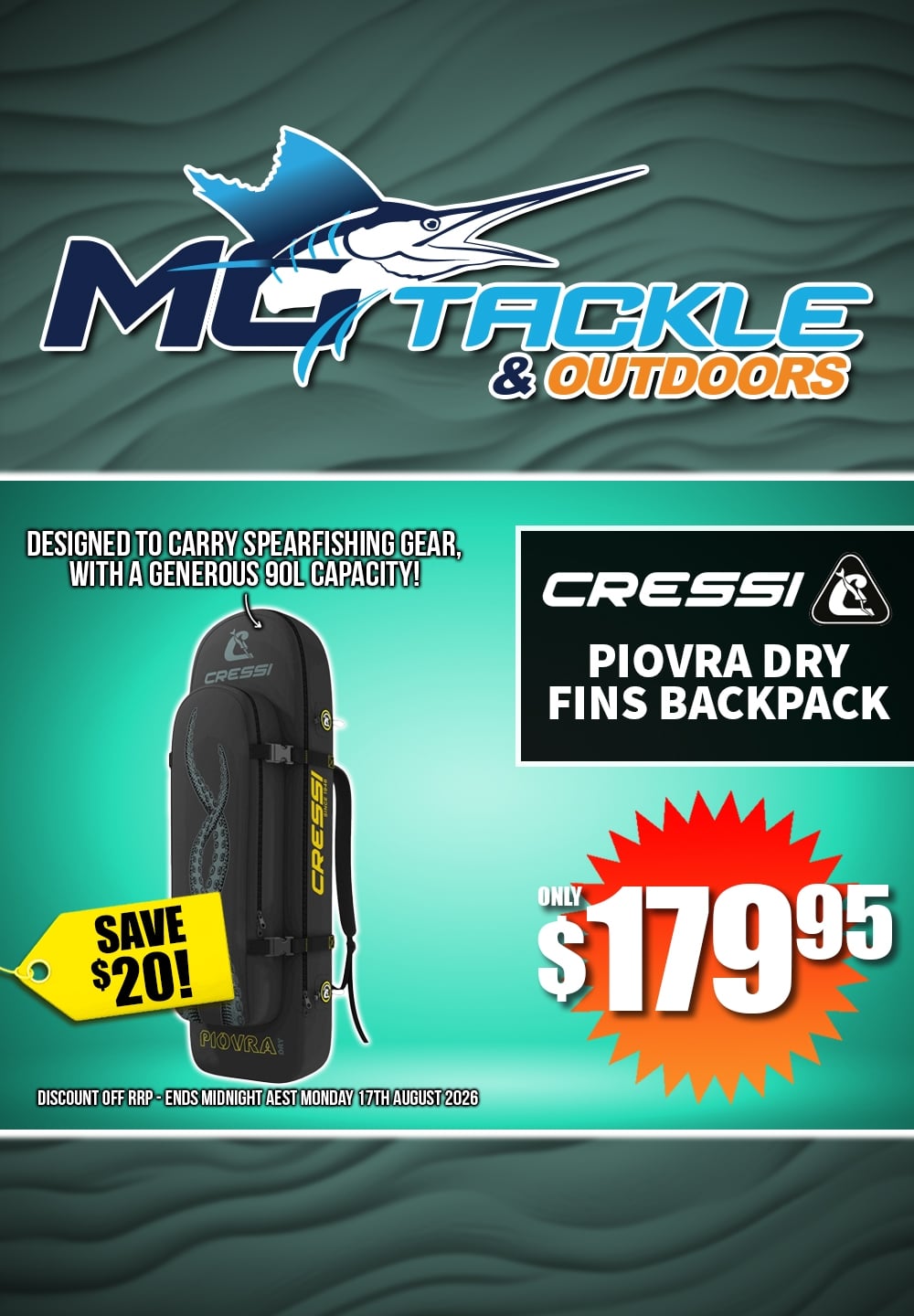 Cressi Piovra Dry Fins Backpack only $179.95