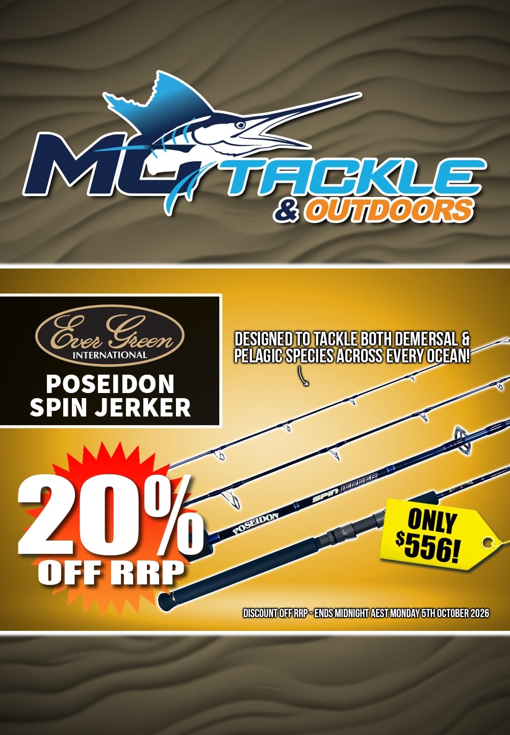 20% off Ever Green Poseidon Spin Jerker Rod