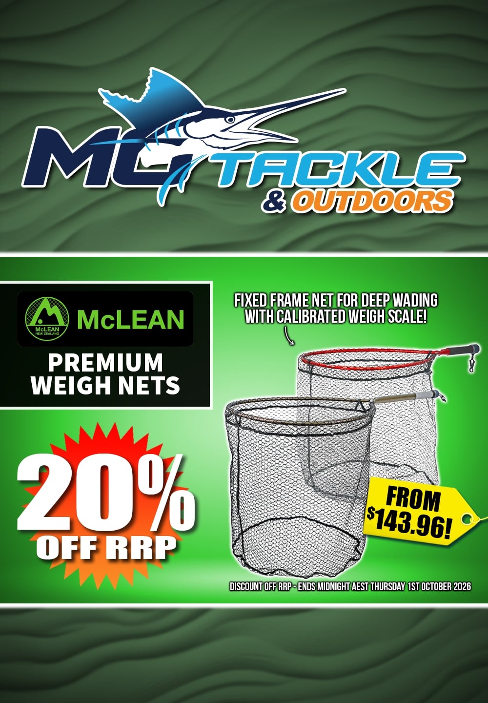 20% off McLean Angling Nets