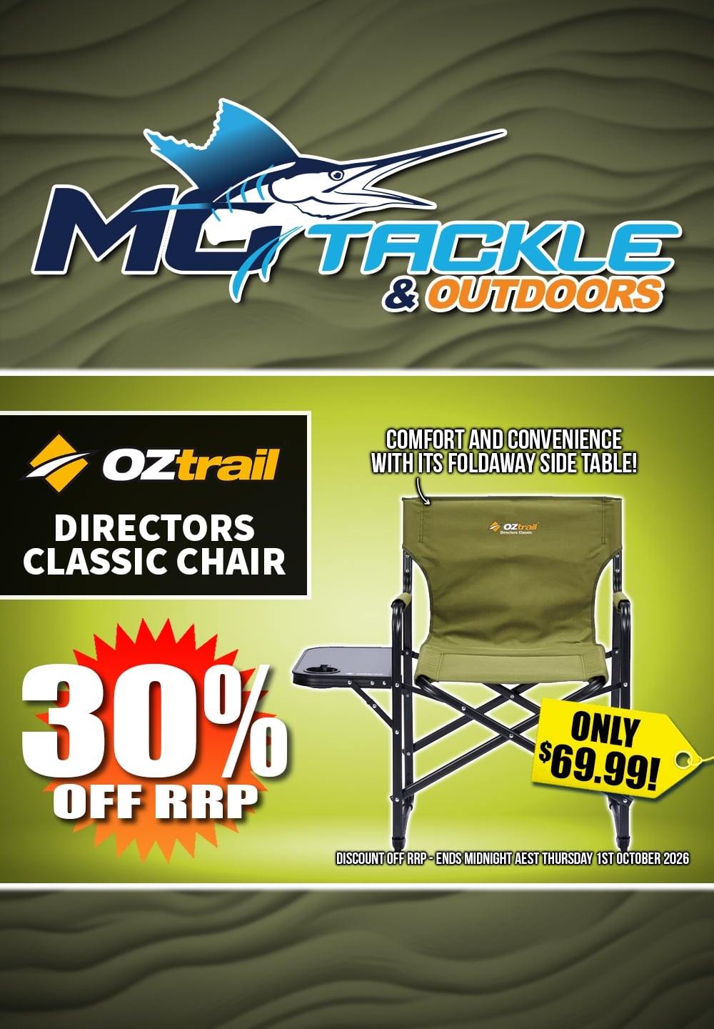 30% off Oztrail Directors Classic Chair