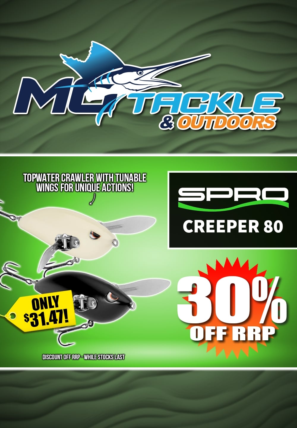 30% off Spro Creeper 80 Lure
