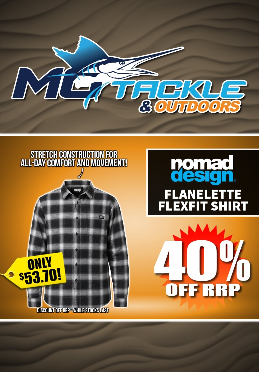 40% off Nomad Design Flannelette Flexfit Shirt