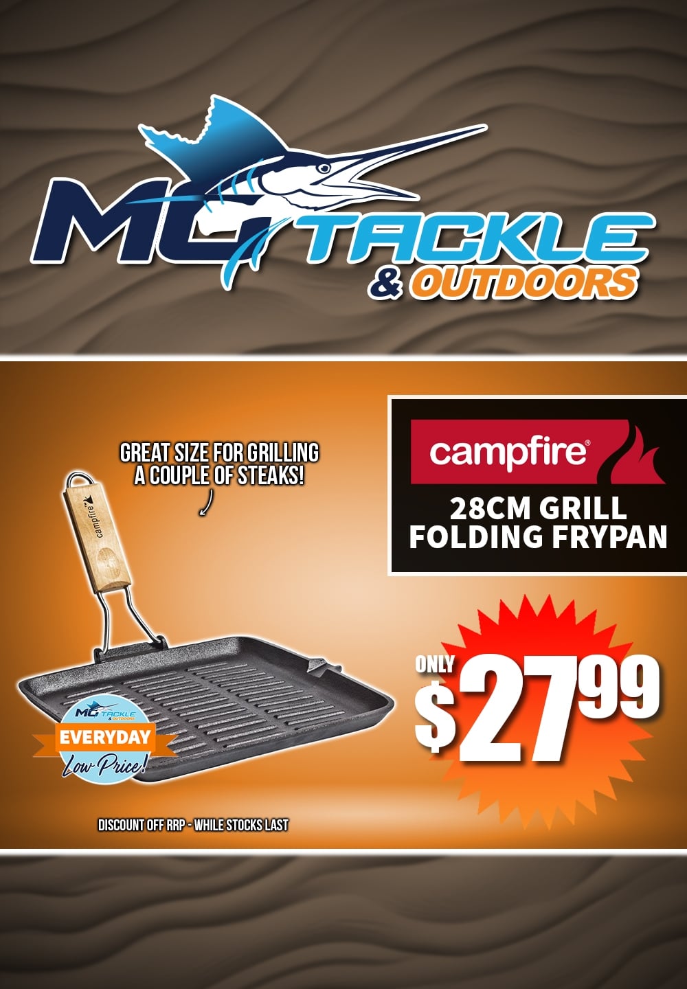 Campfire 28cm Grill Folding Frypan only $27.99