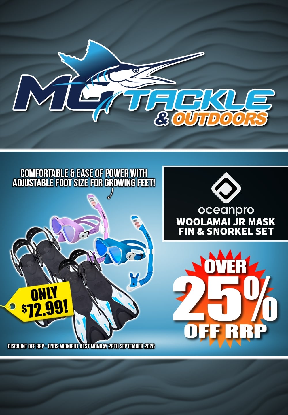Oceanpro Woolamai Jr Mask Snorkel & Fin Set only $72.99