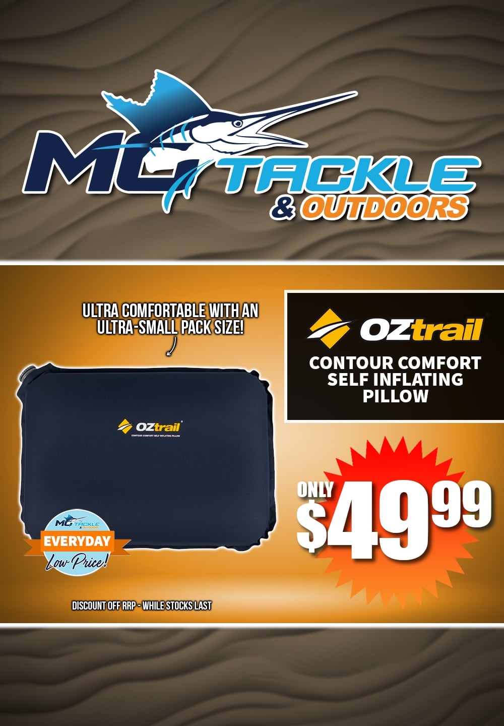 Oztrail Contour Comfort Self Inflating Pillow only $49.99
