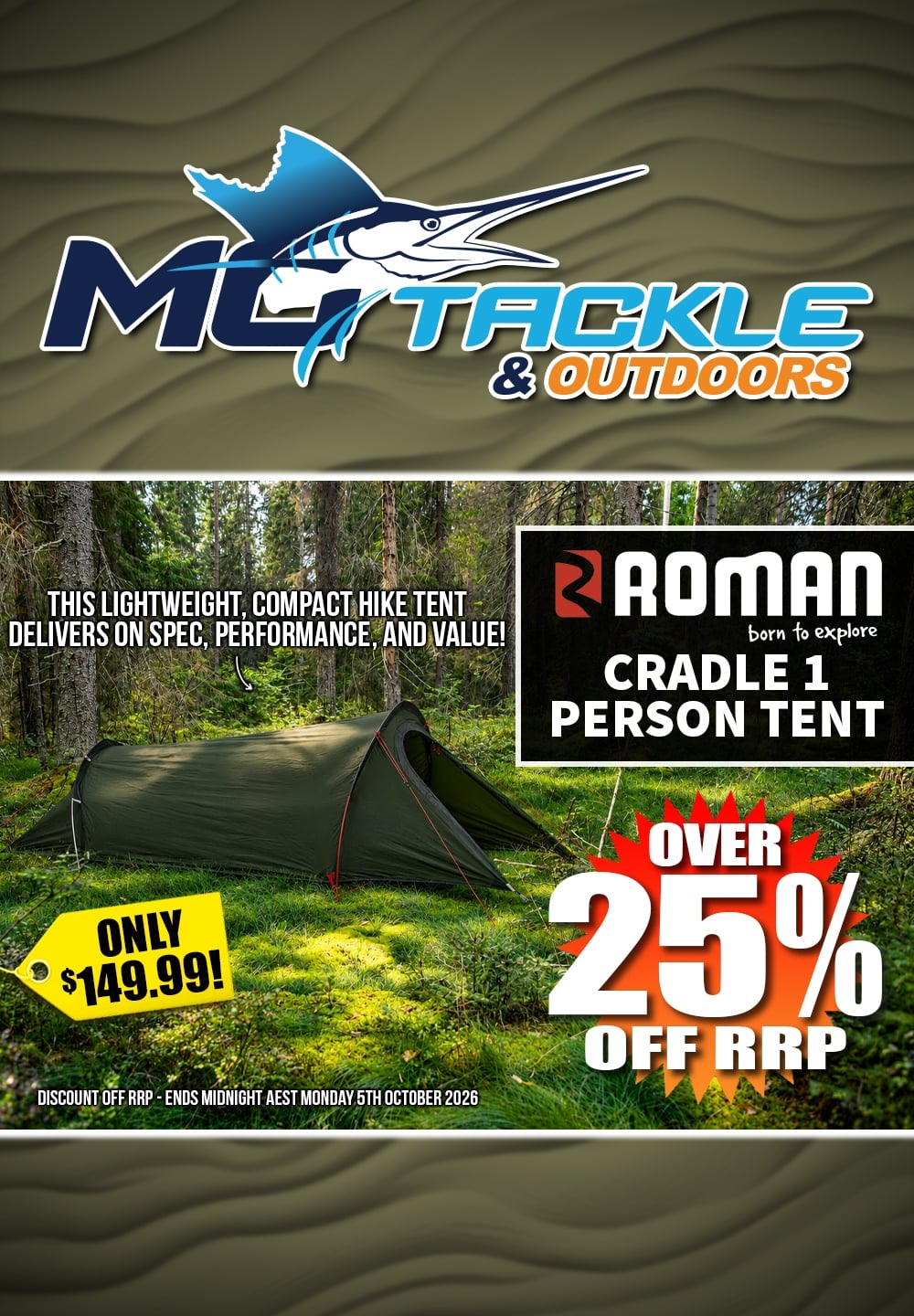 Roman Cradle 1 Person Tent only $149.99
