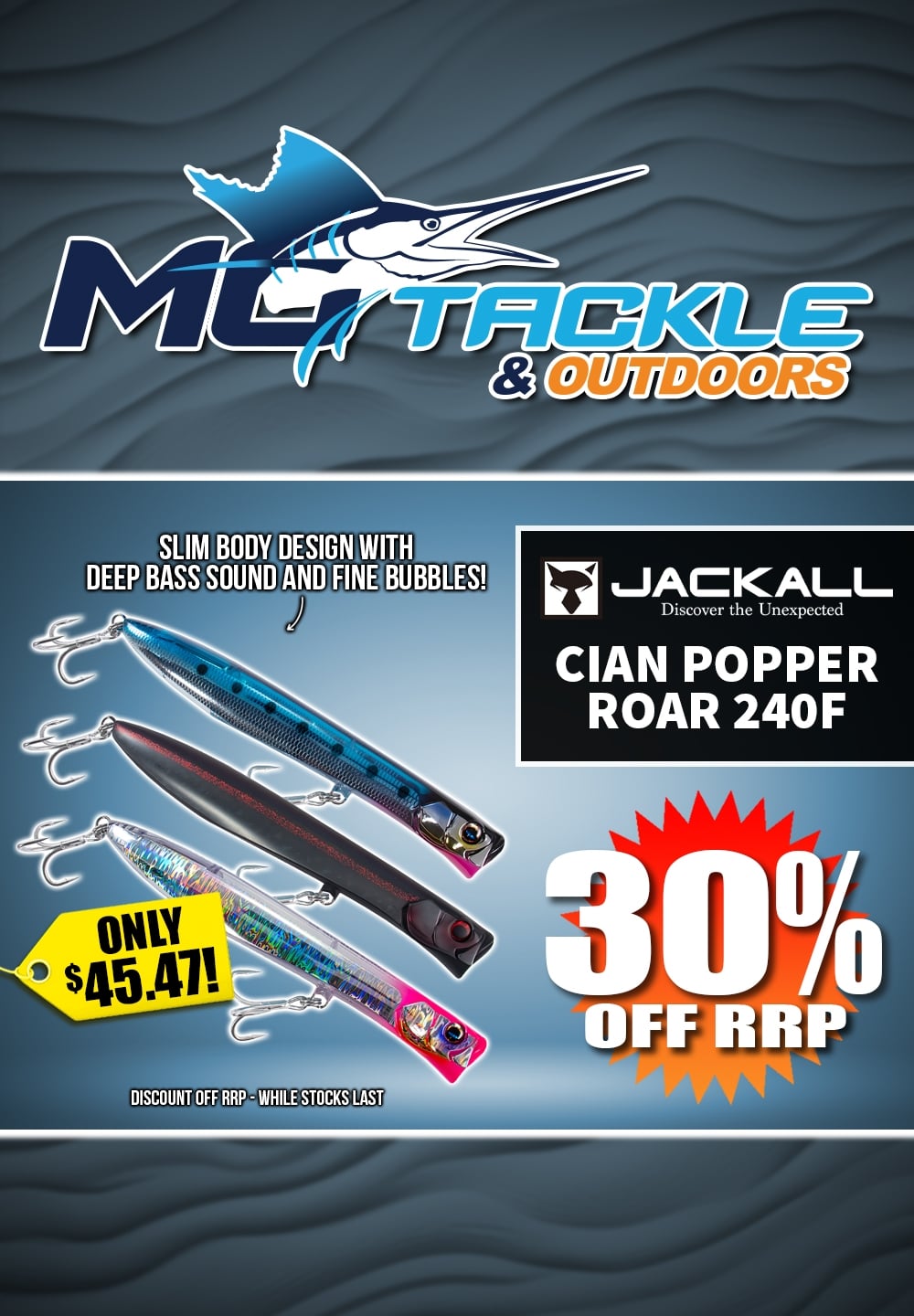 30% off Jackall Cian Popper Roar 240F Lure
