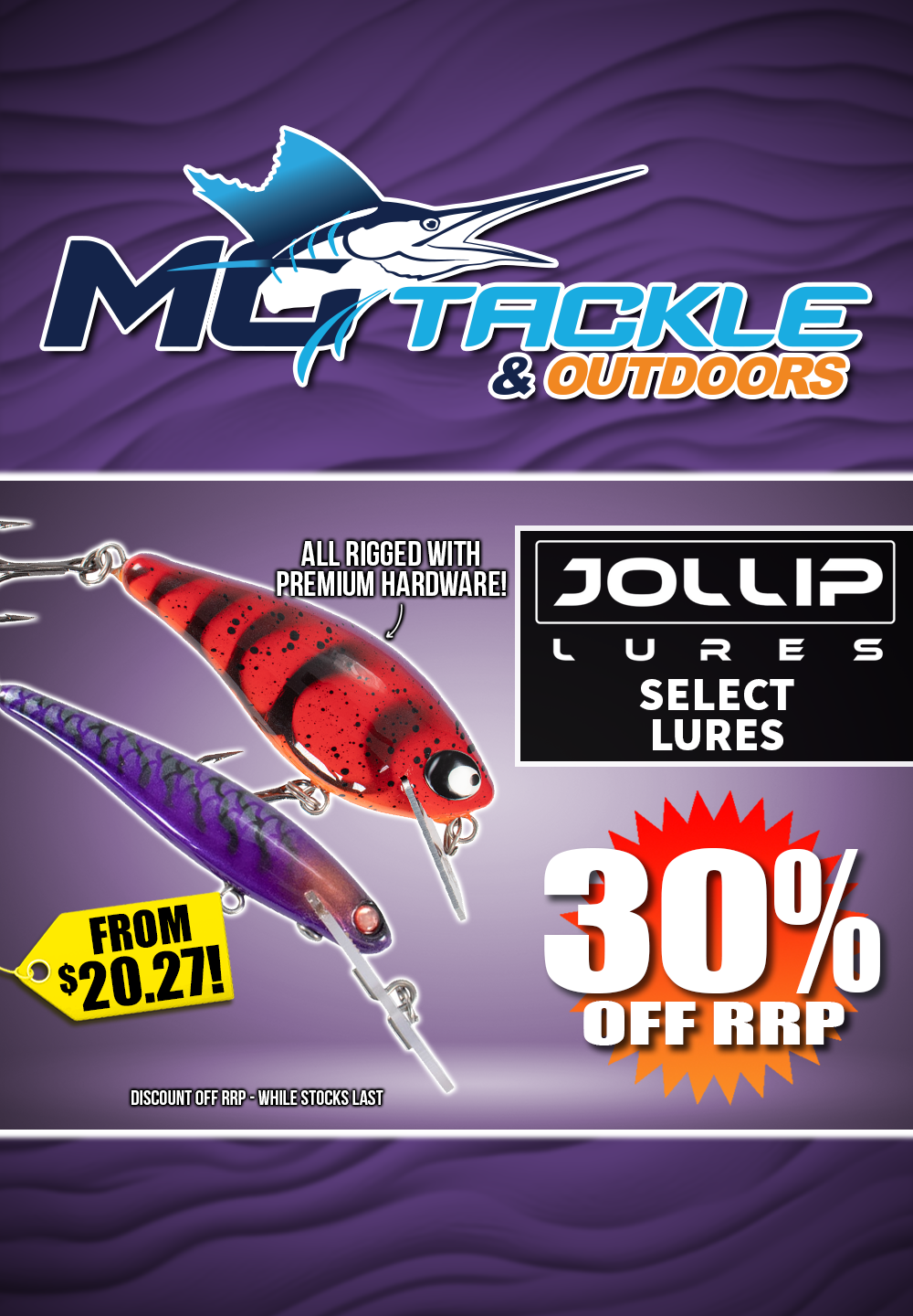 30% off Select Jollip Lures