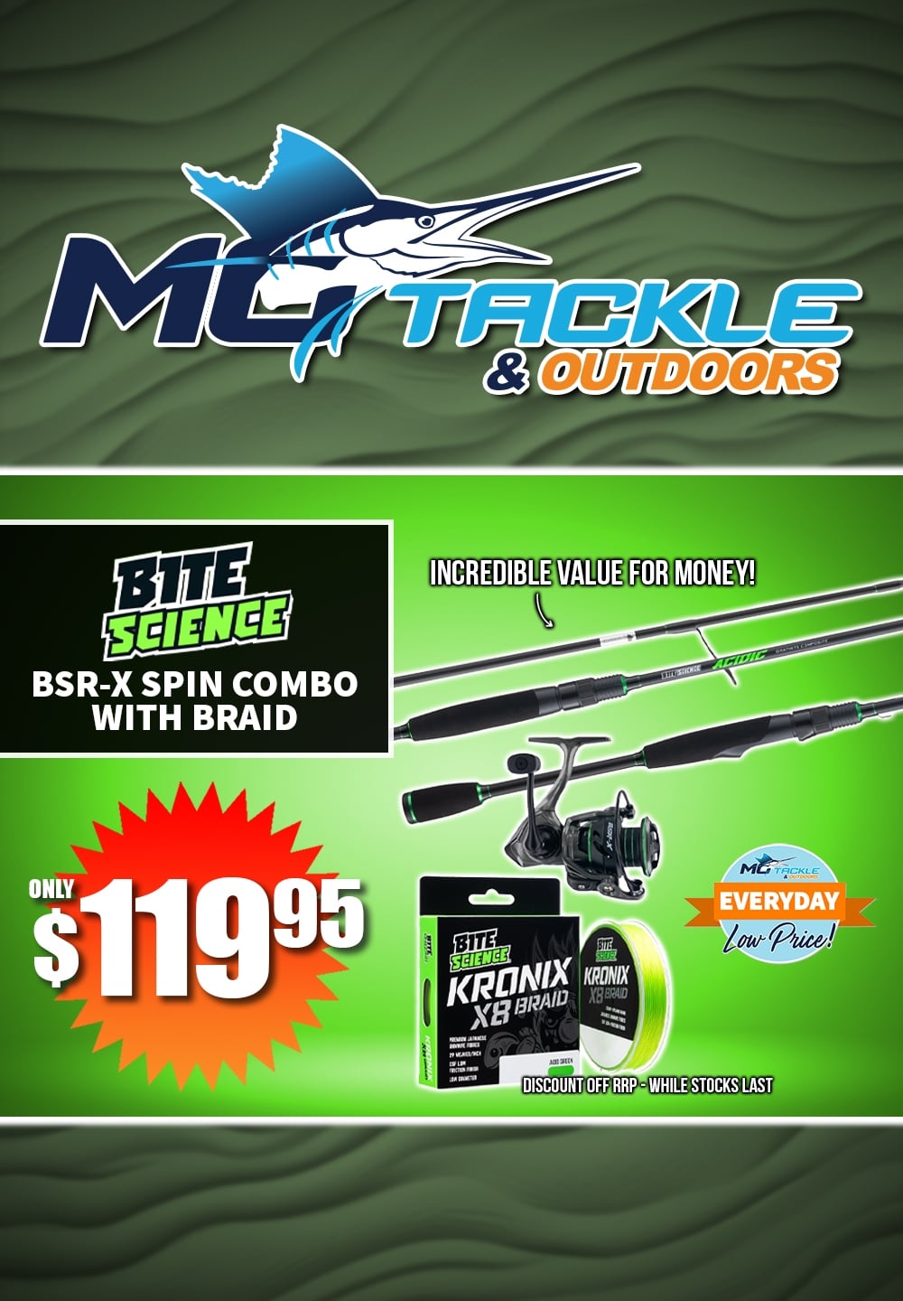 Bite Science Acidic / BSR-X Spin Combo w/ Braid only $119.95