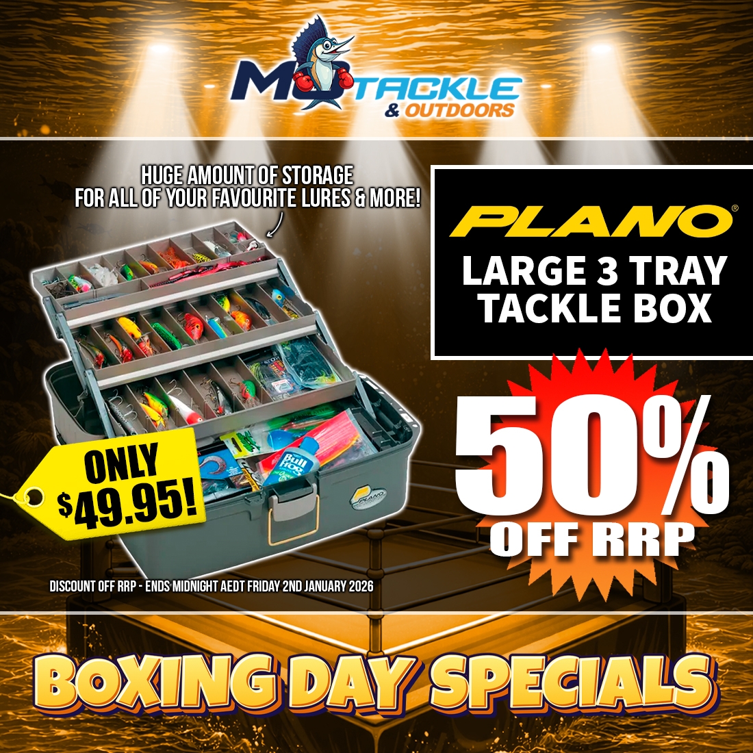 50% off PLANO LARGE 3 TRAY TACKLE BOX